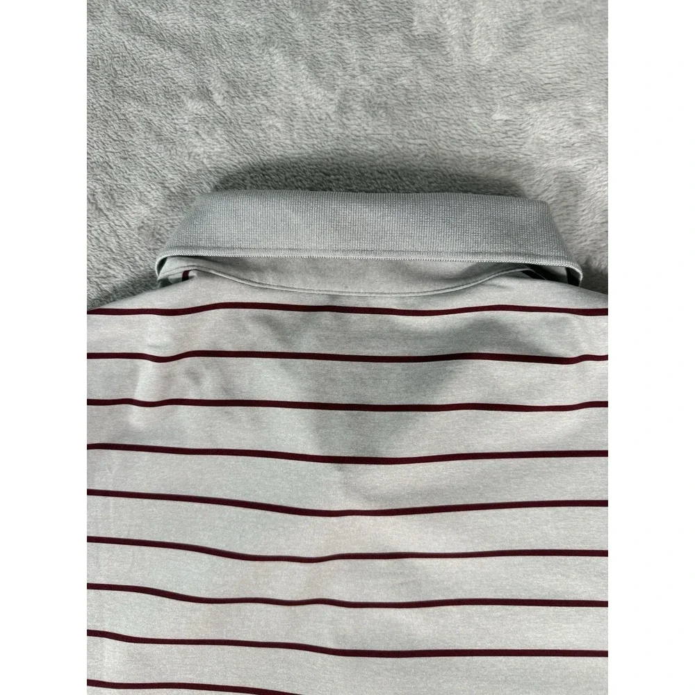 Polo Ralph Lauren Shirt Men's XL Grey Burgundy Striped Performance Polo
